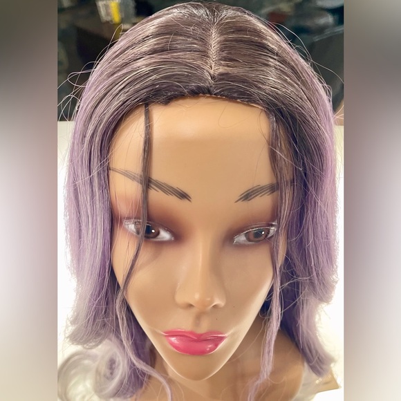 HAIR, 26” long, straight, center part, med brown/gray/lavender shades - Picture 7 of 10